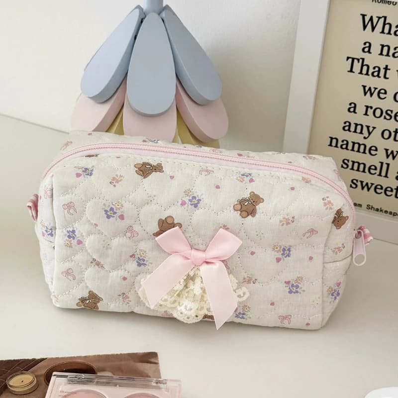 Petite trousse de maquillage en dentelle à fleurs roses pour femmes, organisateur de voyage, pièces 