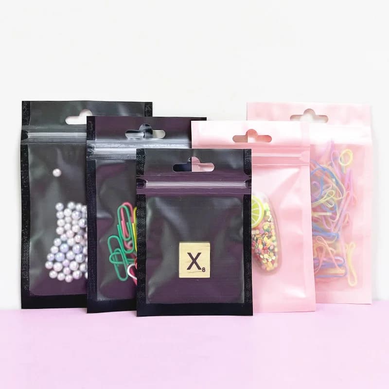 1000 pièces/lot 11 tailles mat clair rose noir sacs à fermeture éclair PE plastique plat Ziplock paq