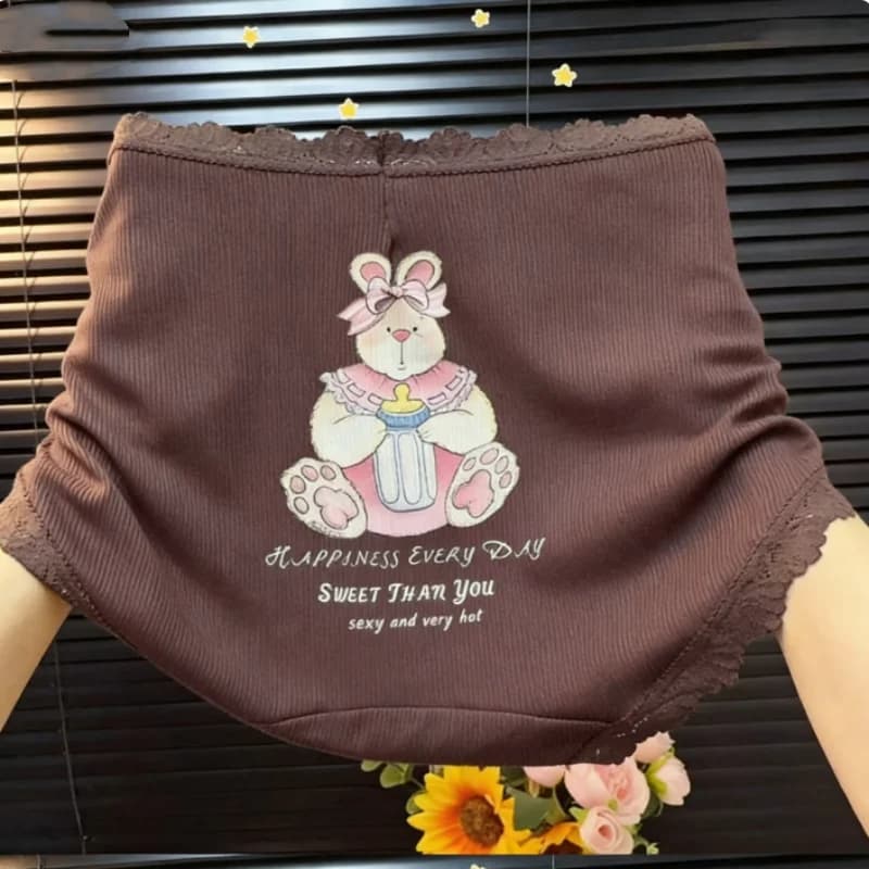 Culottes pour femmes à motif dessin animé, taille haute, avec dentelle mignonne, couvrant les fesses
