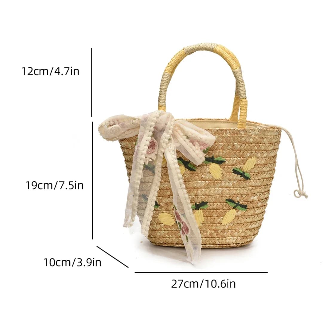 Sac à bandoulière de plage de grande capacité, sac à main brodé de styliste, sac d'été en rotin fait