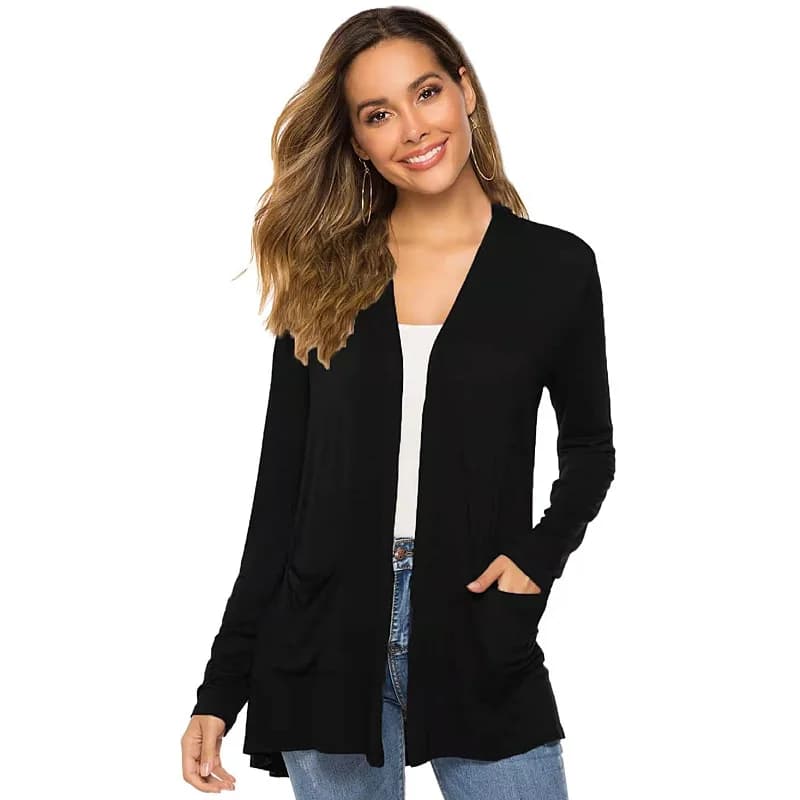Cardigan à manches longues pour femmes, manteau d'extérieur polyvalent, longueur moyenne à longue, g