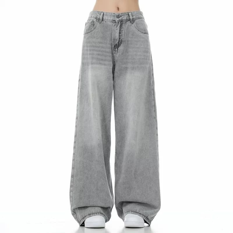 Jean Vintage gris pour femmes, pantalon en Denim de rue, pantalon gothique décontracté, taille haute