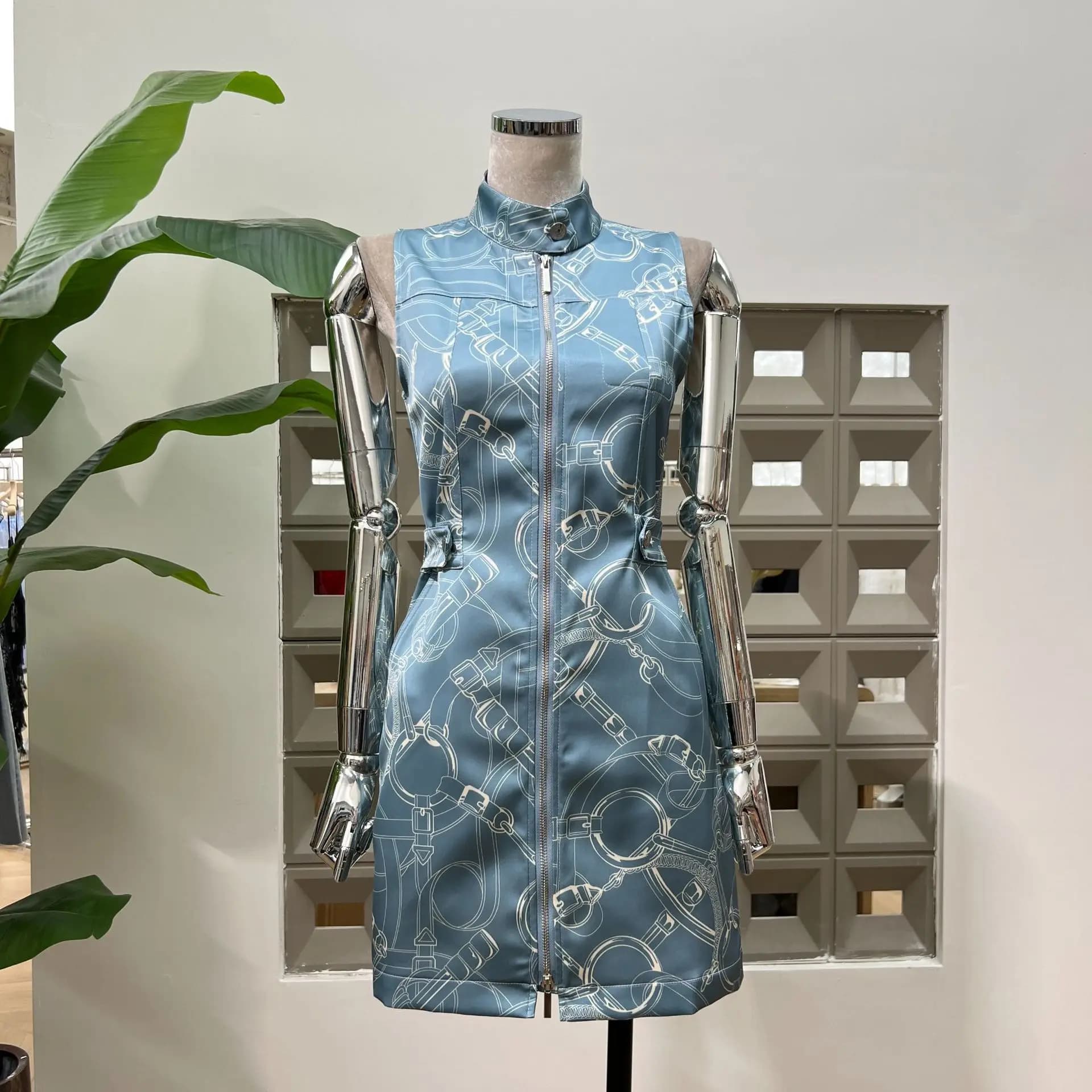 DFDG 2025 Robe sans manches à imprimé floral cintré à la taille pour femme Style de créateur élégant