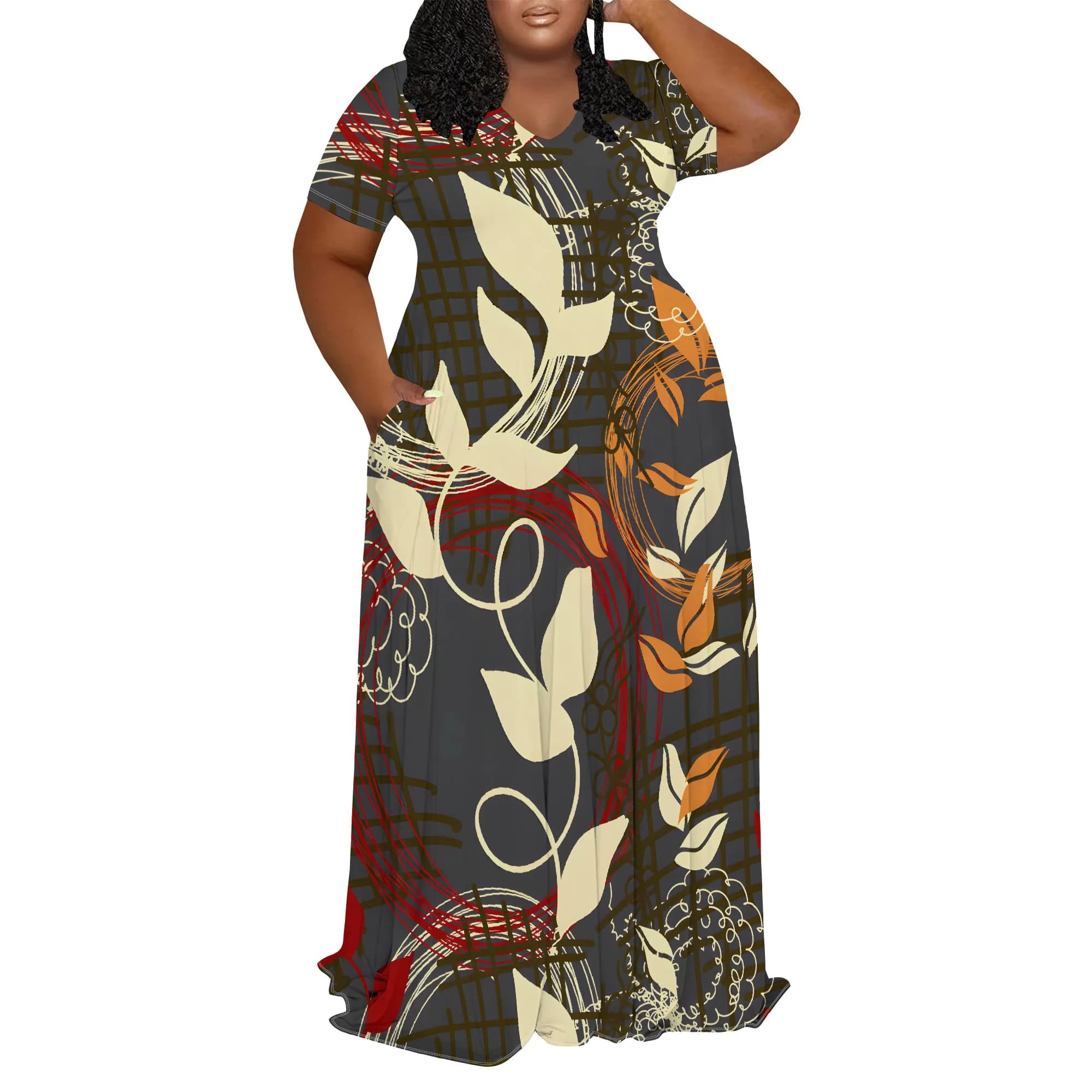 Robe grande taille à imprimé feuilles de vigne, style Boho d'automne pour les sorties quotidiennes o