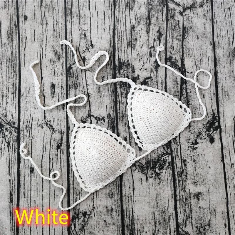 Ennuyeux miel couleur unie à la main Crochet maillot de bain Sexy respirant haut de bikini femmes Eu