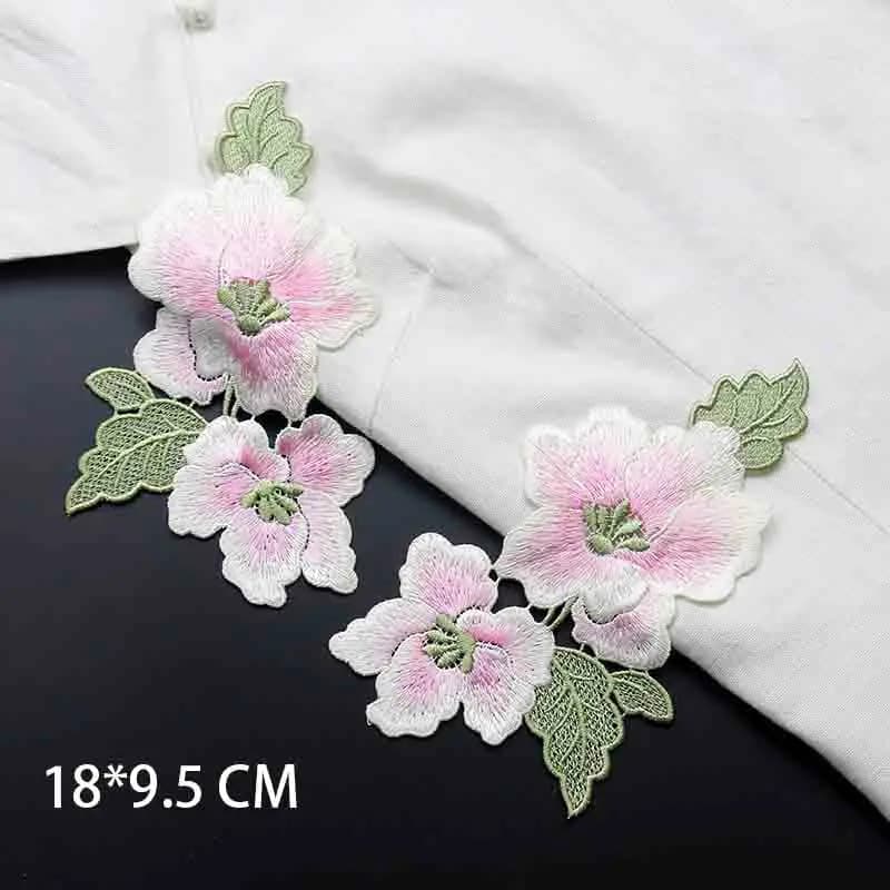 1 Paire de Magnifiques Fleurs de Magnolia Symétriques 18*9.5 CM, Patch Brodé à Coudre pour Vêtements