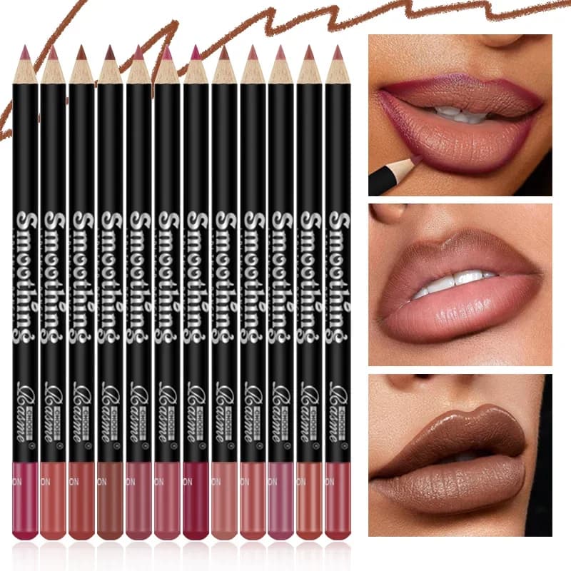 Ensemble de rouges à lèvres longue durée, 12 pièces, avec crayon professionnel et brillant à lèvres 