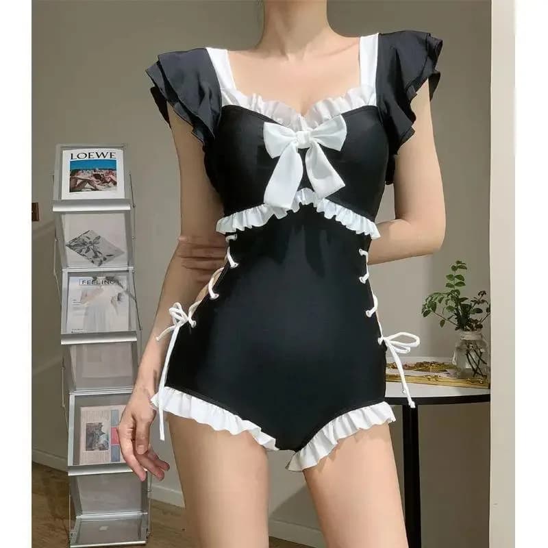 Mignon nœud maillots de bain femmes Lolita conservateur une pièce maillot de bain femme maillots de 