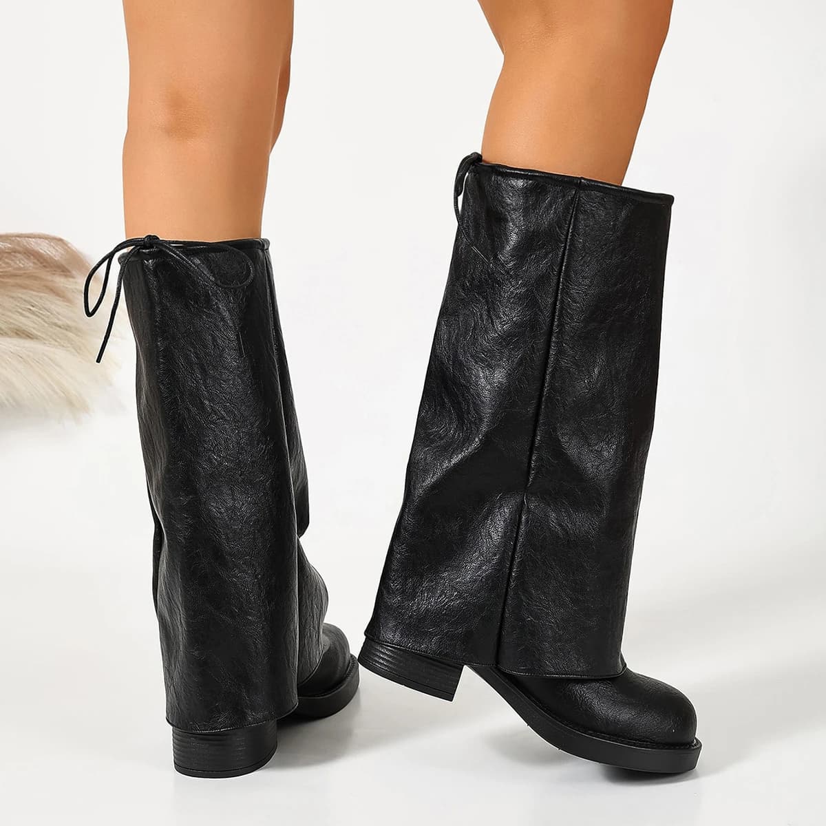 Bottes hautes à talon épais décorées d'un nœud Y2K pour femmes, automne-hiver 2026, bottes de cow-bo