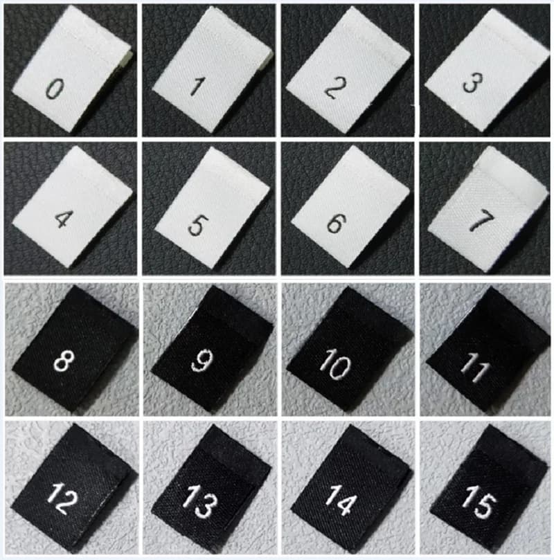 200 pièces étiquettes de taille pour vêtement numéro 0-39 taille noir/blanc/Polyester tissé étiquett