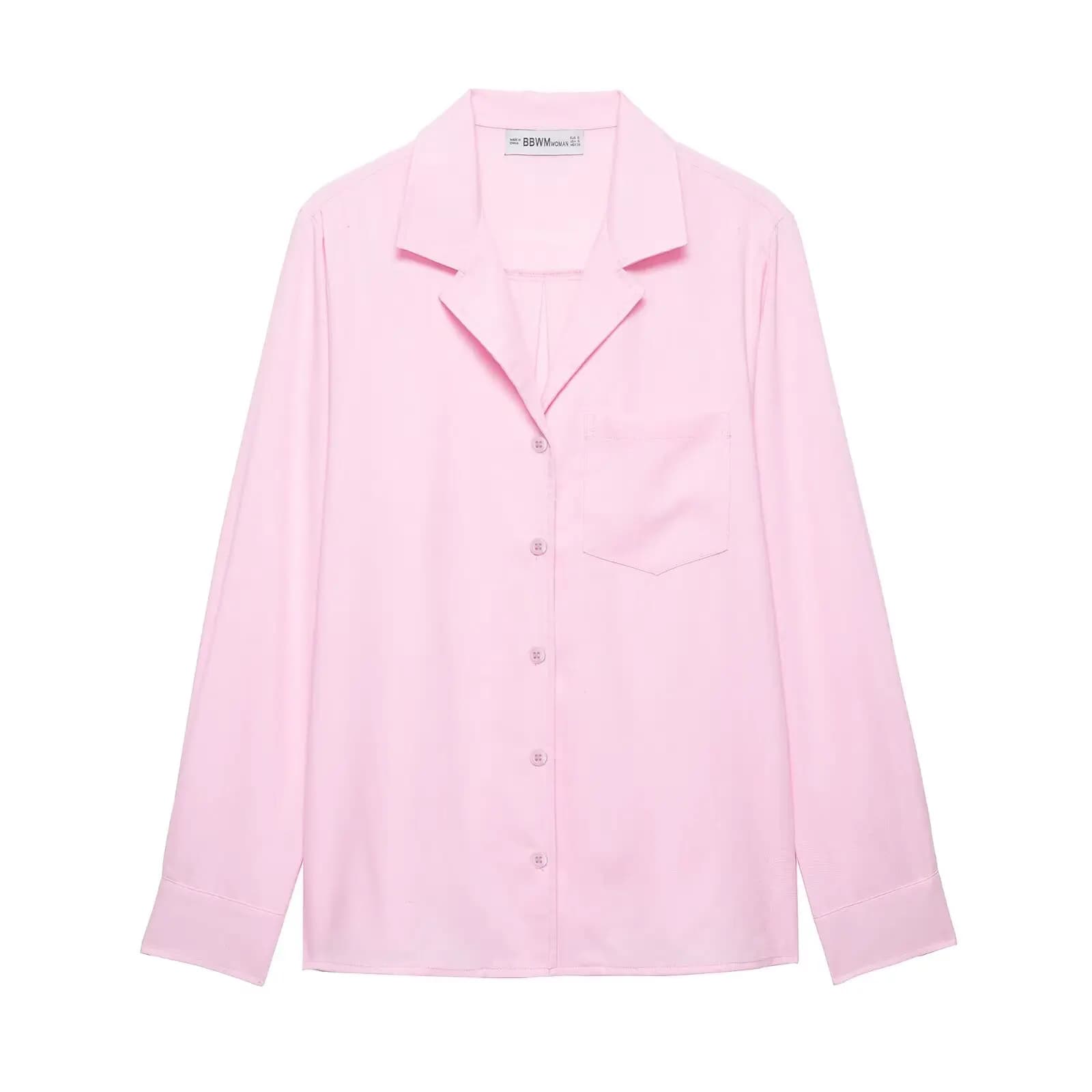 Ensemble 2 pièces printemps pour femme : Chemise à col revers et pantalon taille mi-haute à poches e