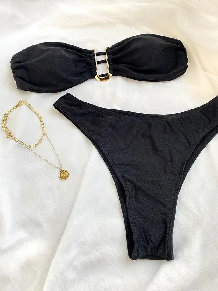 Maillot de bain deux pièces en métal pour femmes, bikini sexy, costume solide, monokini, 600