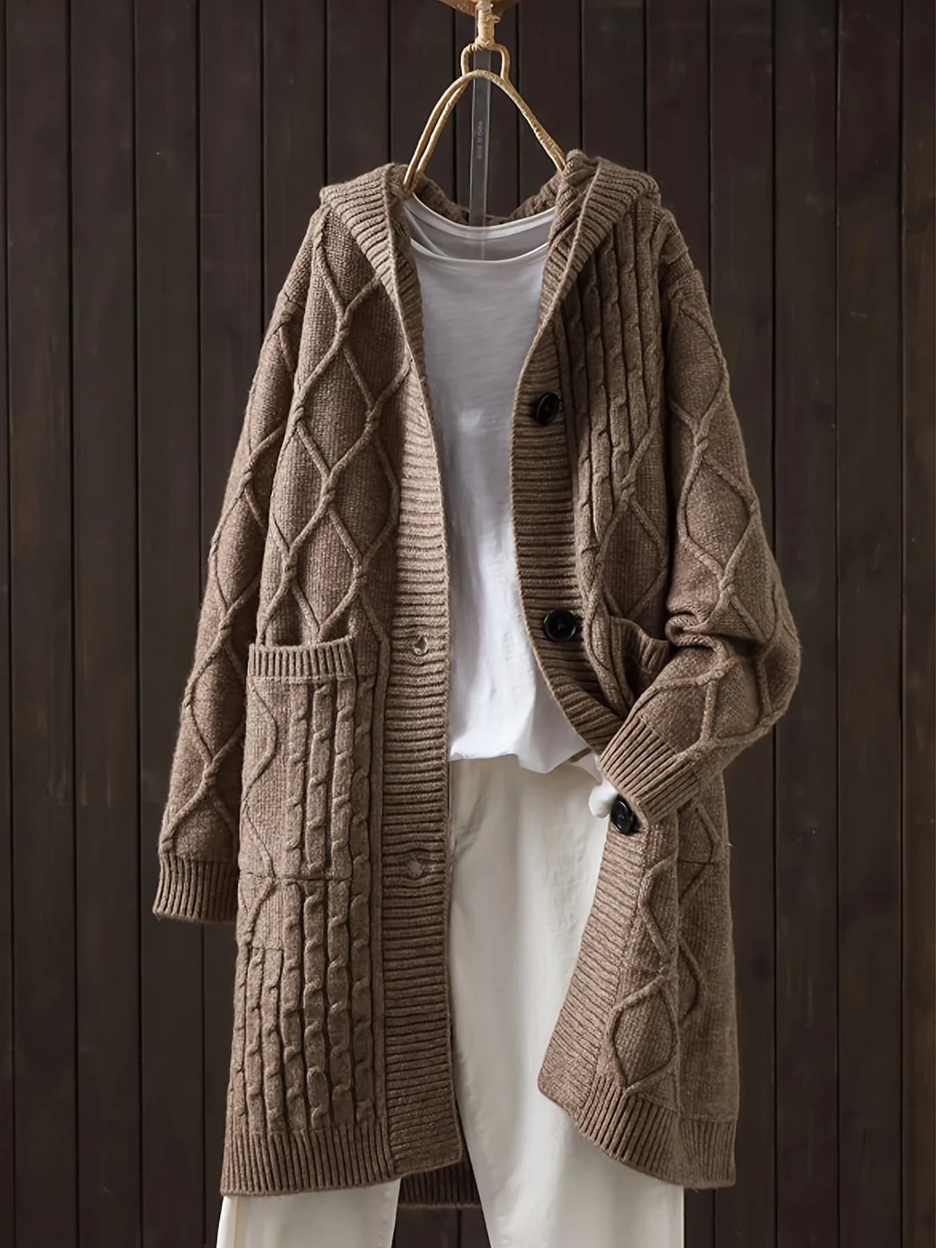 Cardigan en tricot à capuche mi-long pour femme, grande taille, texturé épais, nouveau manteau extér