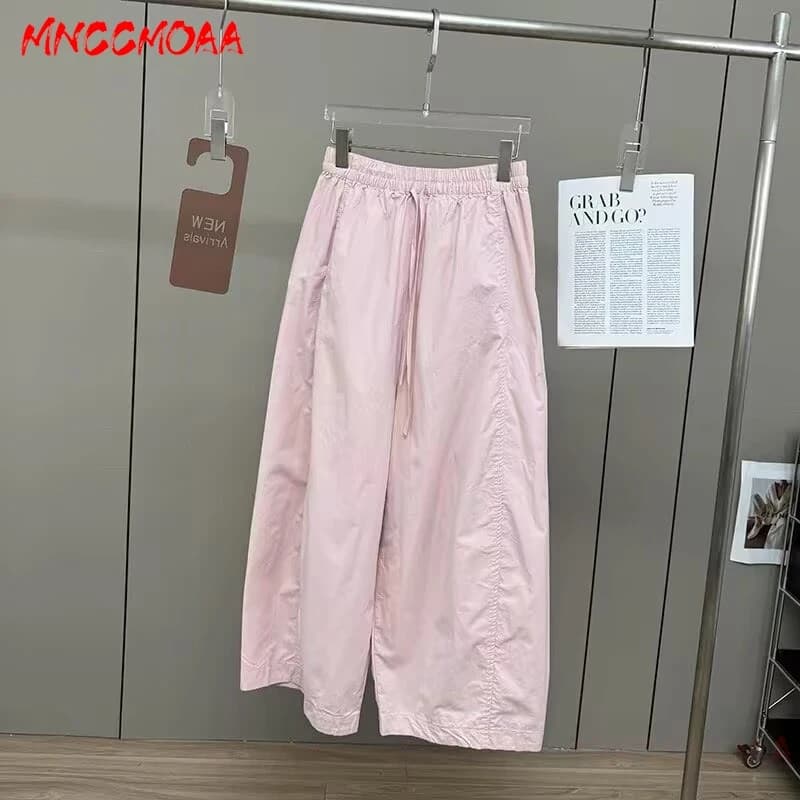 Pantalon large à taille élastique blanc pour femme, pantalon décontracté ample pour l'été