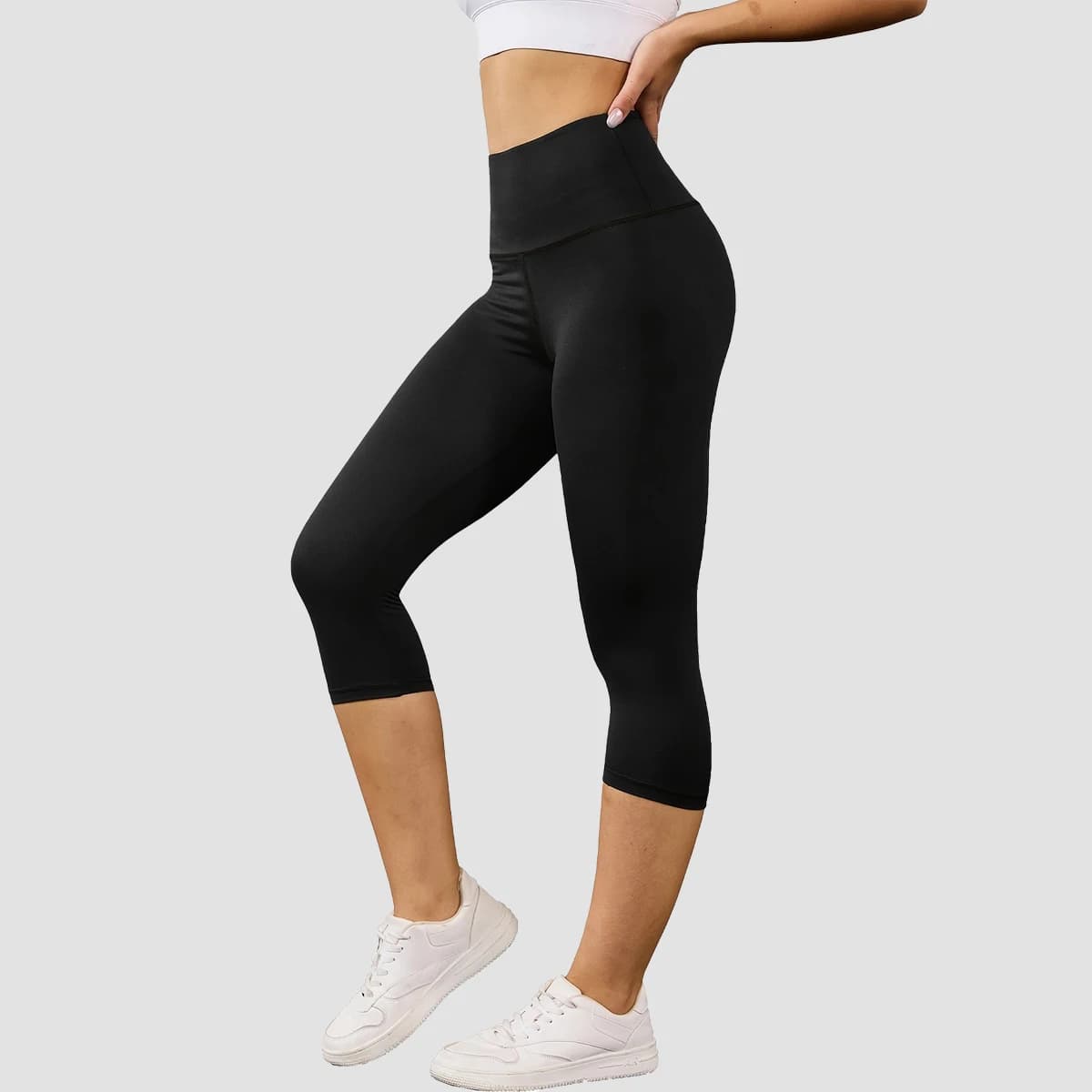 Leggings blancs taille haute pour femmes, pantalons de yoga longueur genou, extensibles et respirant