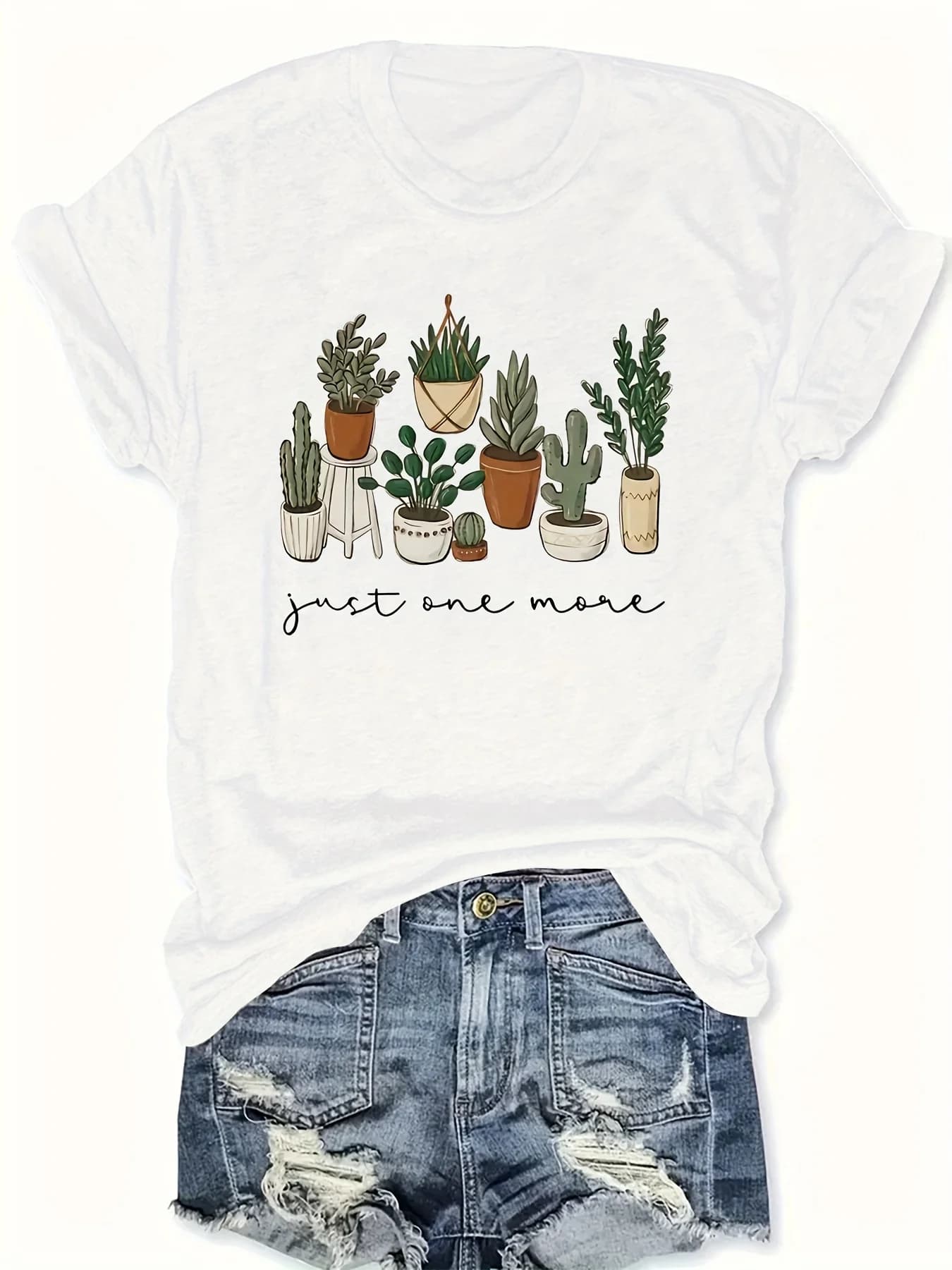 T-shirt d'été imprimé motif de jardin botanique Cactus pour femmes, manches courtes, col rond, haut 