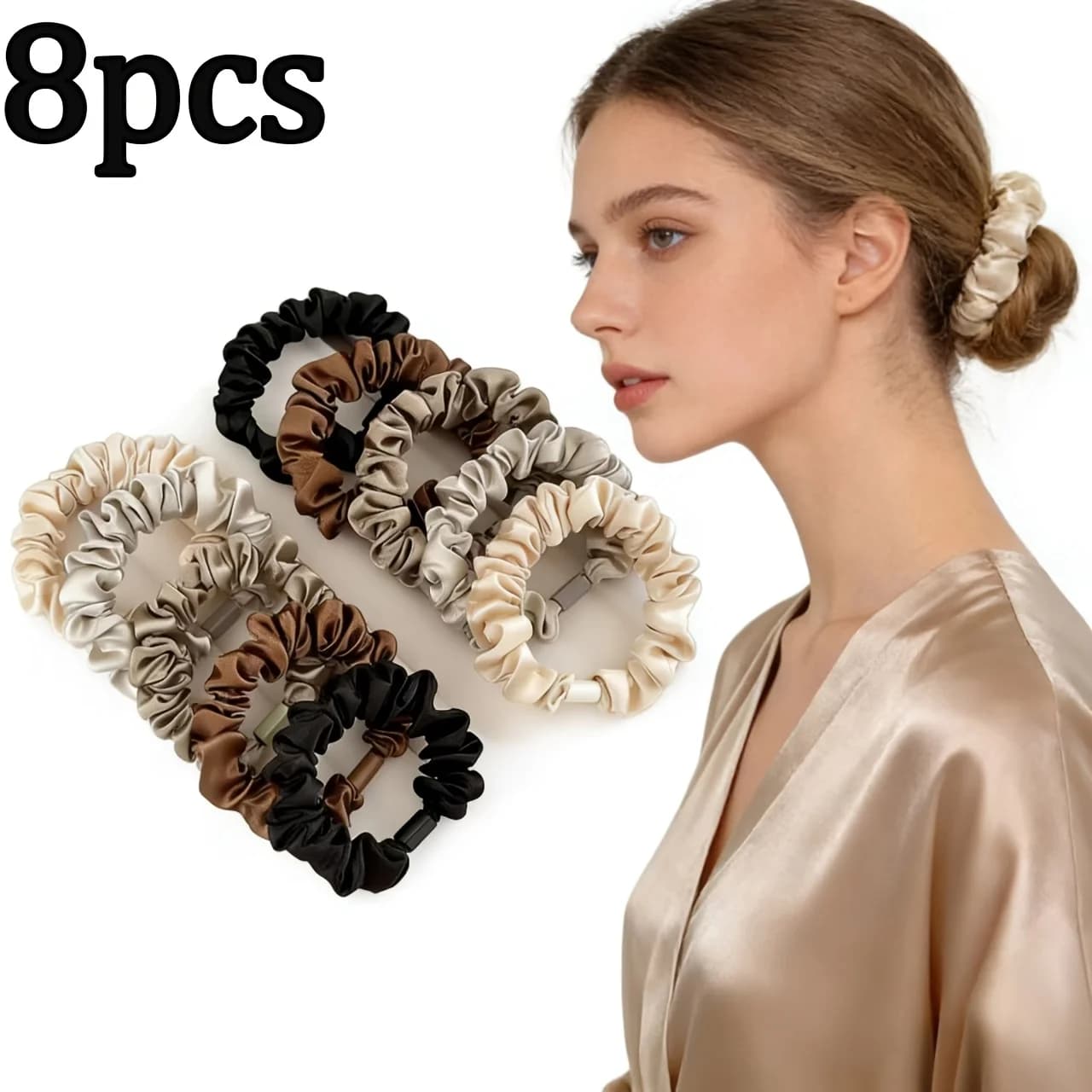 8 pièces : Chouchous marron élégants et simples, accessoires pour cheveux pour chignon ou queue de c