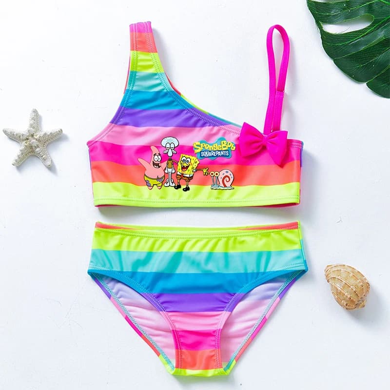 Bob l'éponge fille maillot de bain été maillots de bain bain avec nœud filles 2 pièces Tankini costu