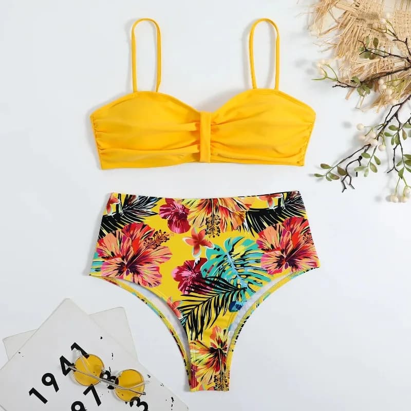 Sexy Bandeau Bikini femmes maillot de bain impression florale taille haute Bikinis ensemble femme ét