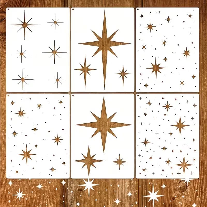 Lot de 6 pochoirs réutilisables pour peinture d'étoiles, édition gravée pour dessin mural d'étoiles 