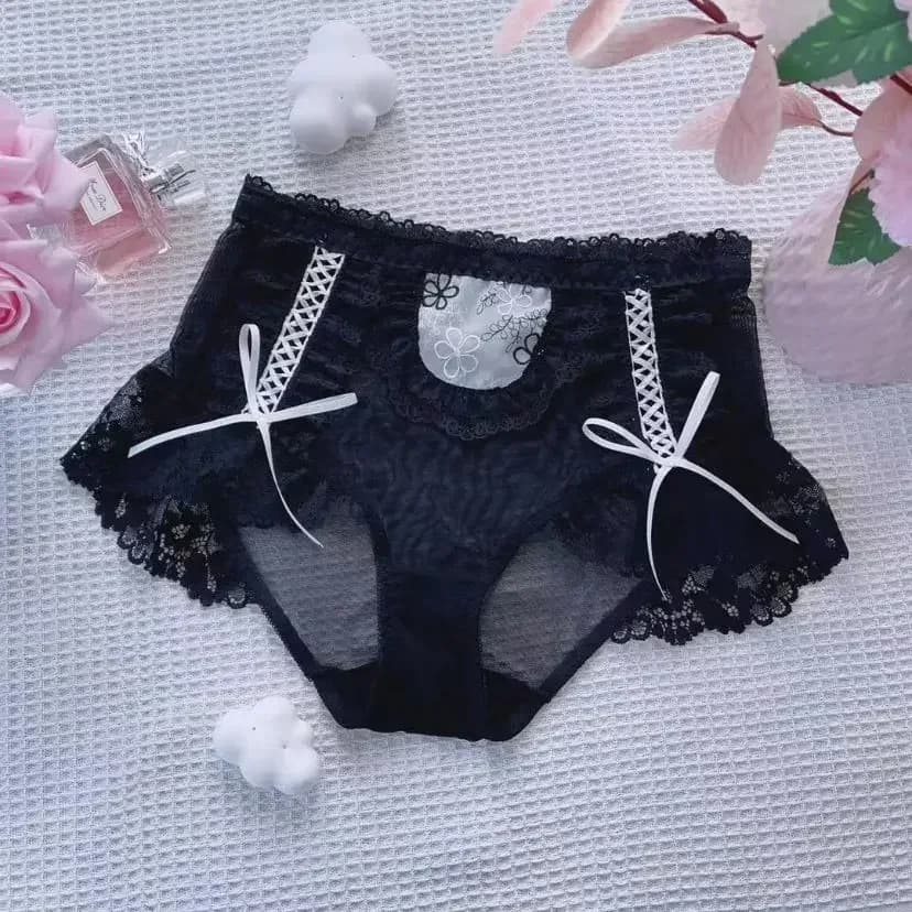 Grande taille Lolita Sexy dentelle nœud slips Sissy maille taille moyenne culotte Cross-dressing Tra