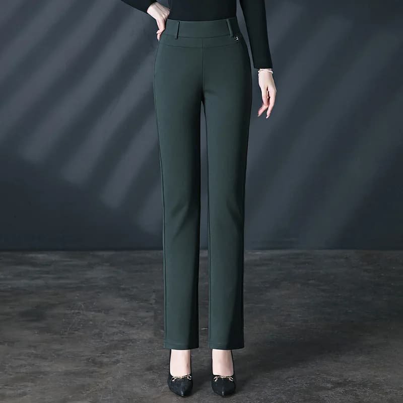Pantalon moyen extensible grande taille pour femme pour le travail de bureau, avec poches et coupe j