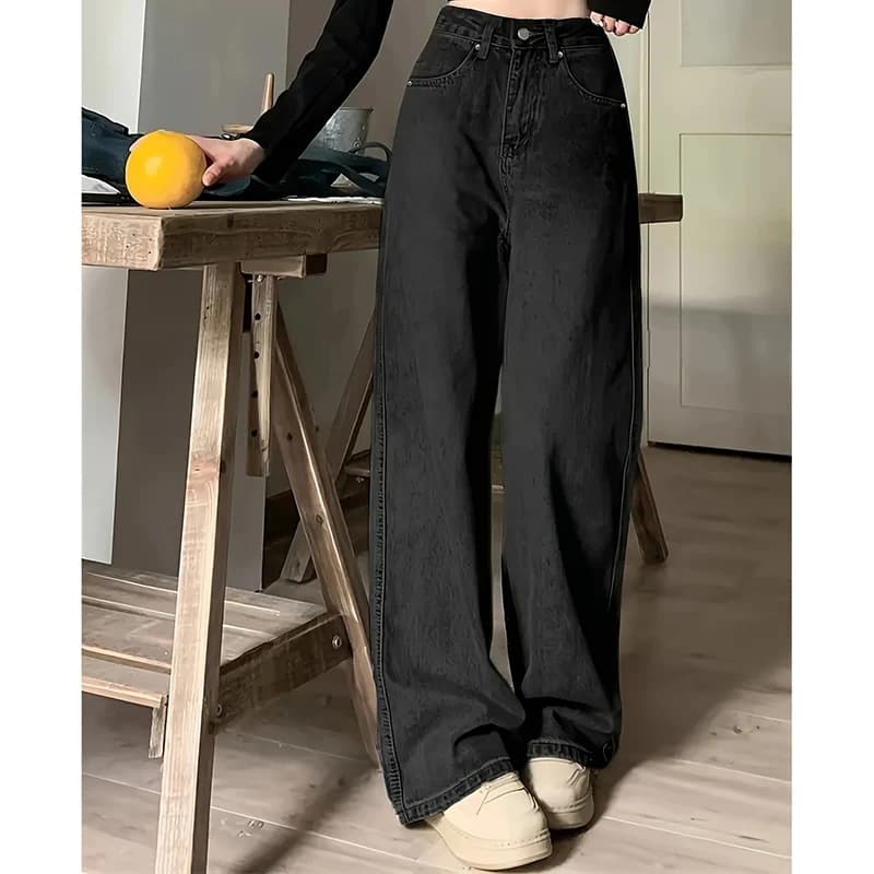 Jean taille haute pour femme, streetwear, designer, jambe large, gris classique, gothique, pantalon 