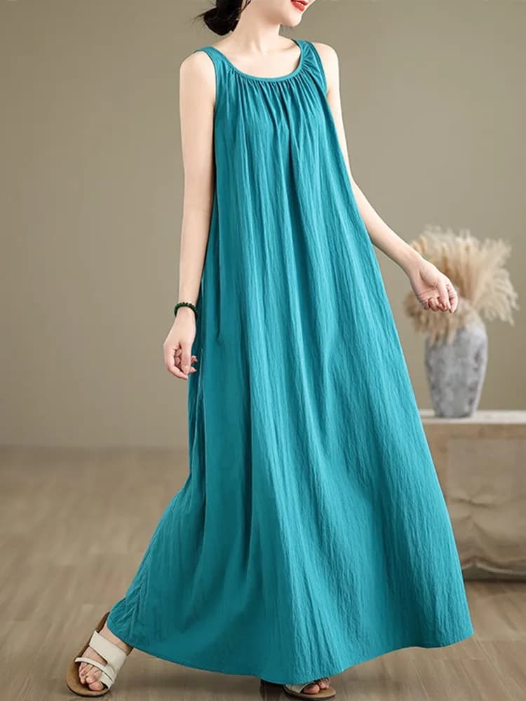 Robe longue d'été décontractée et élégante sans manches grande taille vintage pour femme – Nouveauté
