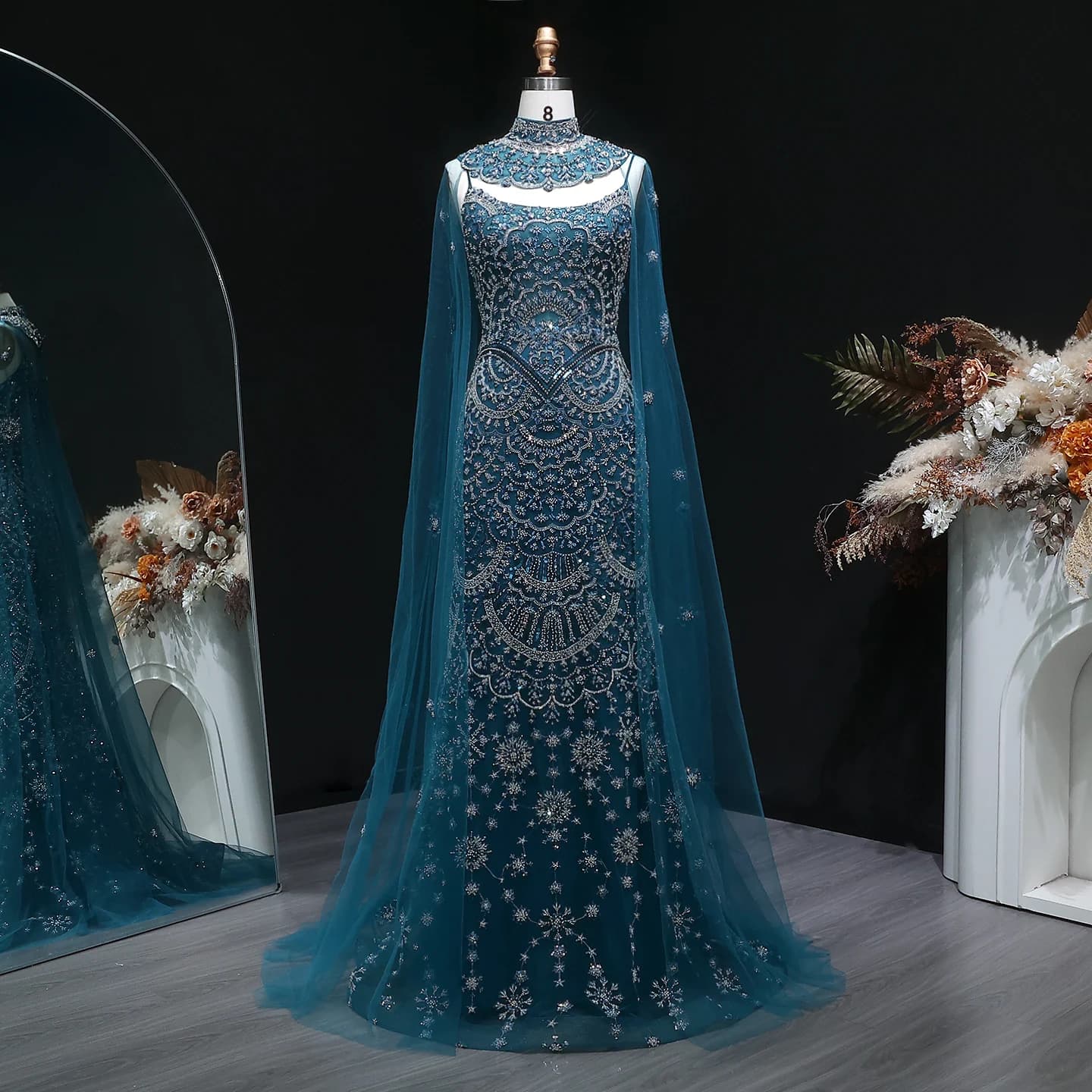 Robes de soirée formelles Sharon Said pour femmes grandes tailles avec cape, robes de mariée sirène 
