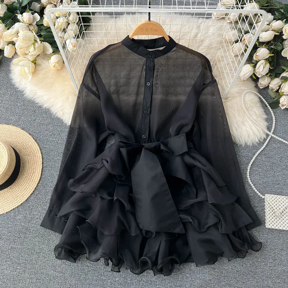 Chemisier français Chic et élégant en mousseline de soie pour femmes, manches longues, col rond, cou