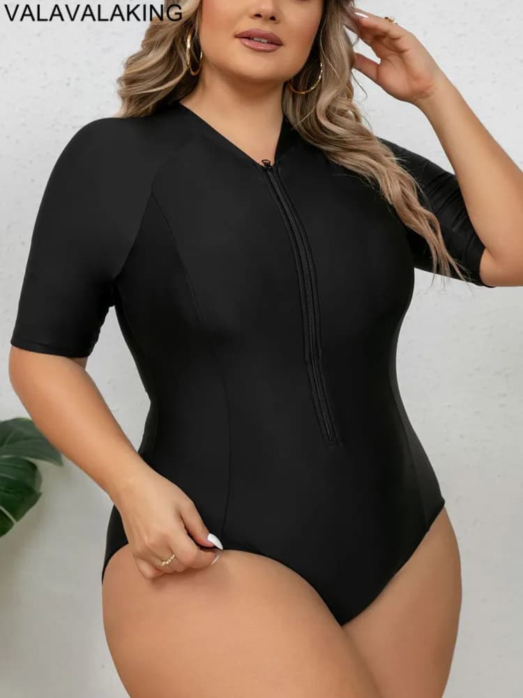 Maillot de bain une pièce grande taille 2026 pour femme, manches courtes, coupe brésilienne, pour fe