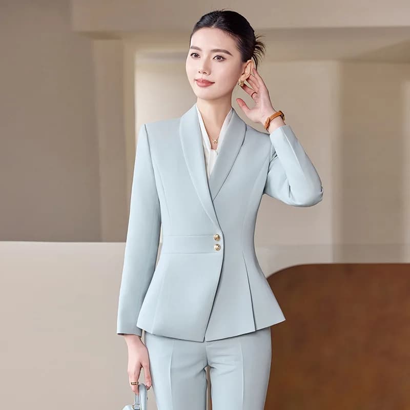 Ensemble professionnel élégant noir pour femme, idéal printemps-automne, uniforme haut de gamme pour