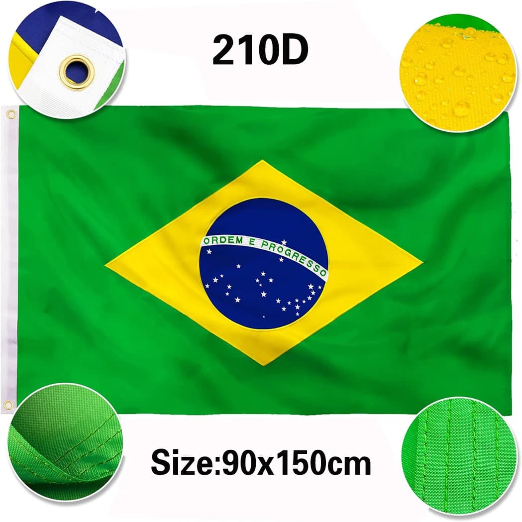 FLAGLINK 90x150 CM Image brodée drapeaux nationaux brésiliens 210D robustes plus durables