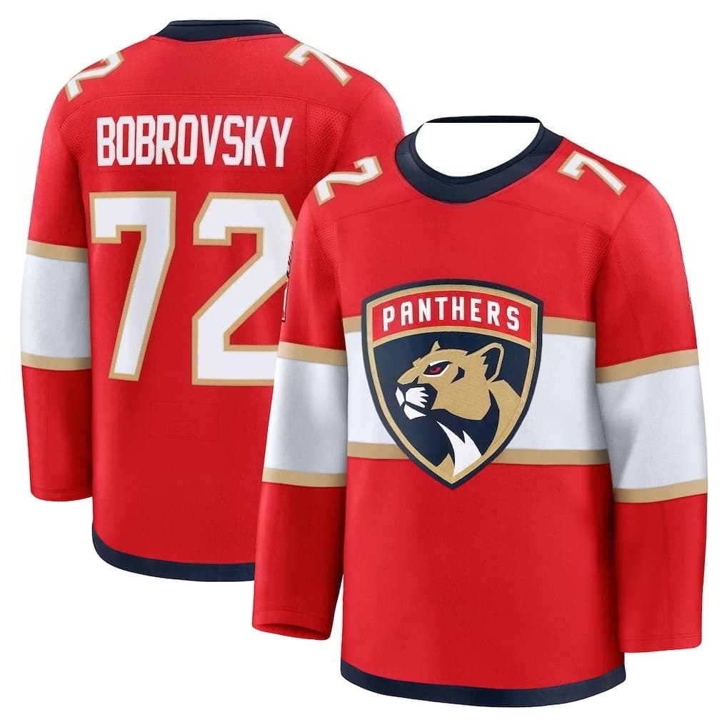 Maillot de hockey - Rouge avec accents blancs/bleu marine/dorés, style athlétique authentique, maill