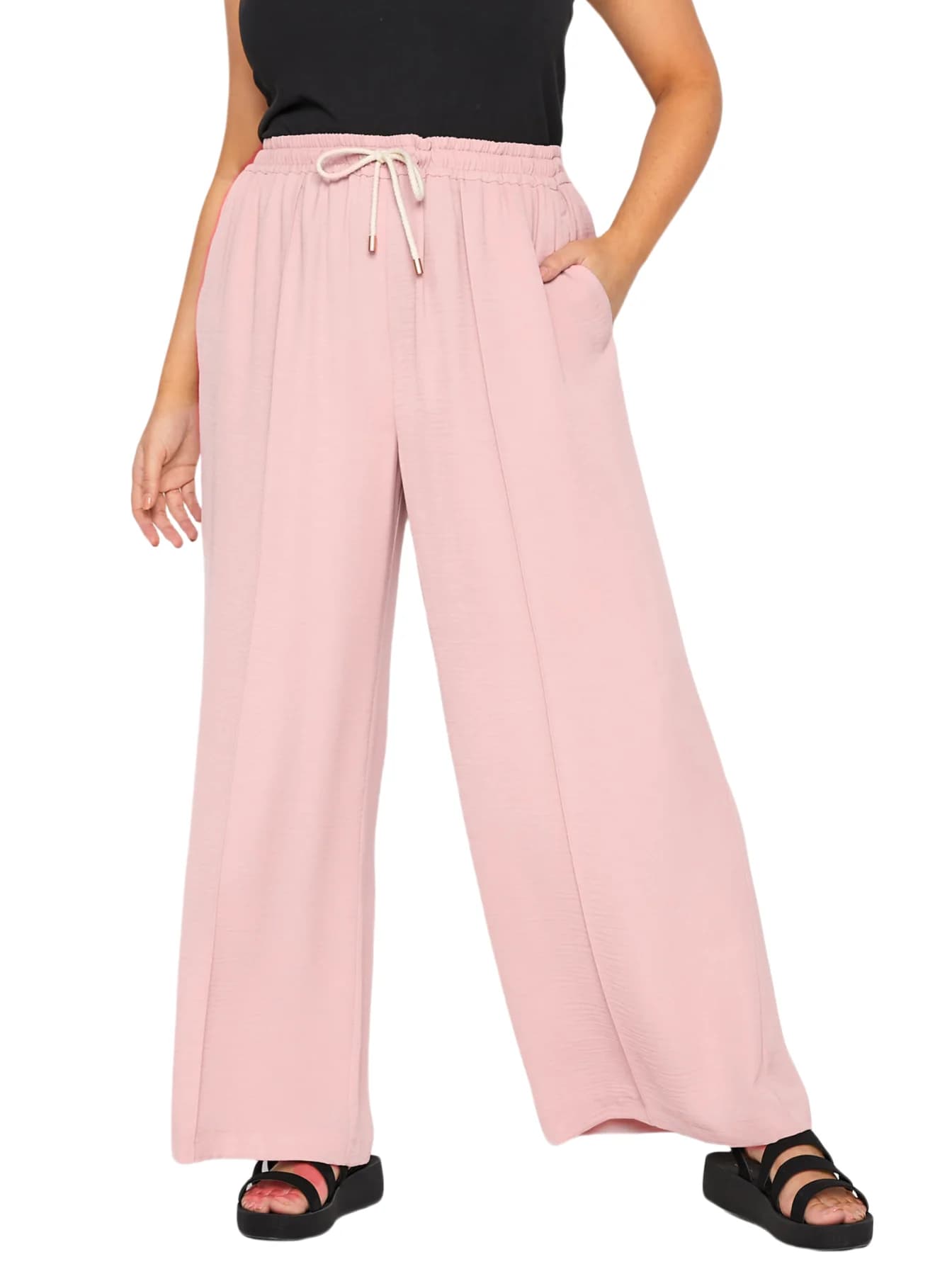 Femmes grande taille été printemps élégant léger pantalon à jambes larges cordon taille décontracté 