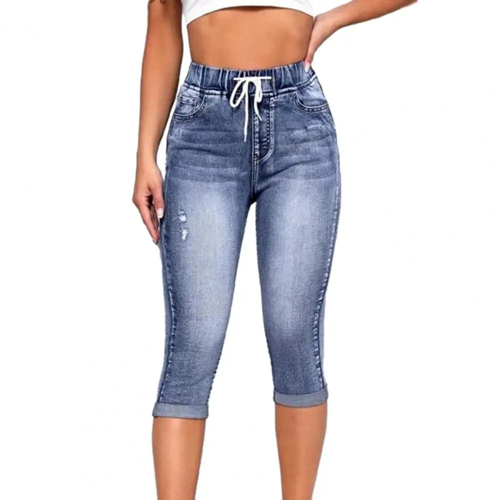 Jean taille haute pour femme, leggings vintage, élastique, taille haute, poches Wstring, pantalon en