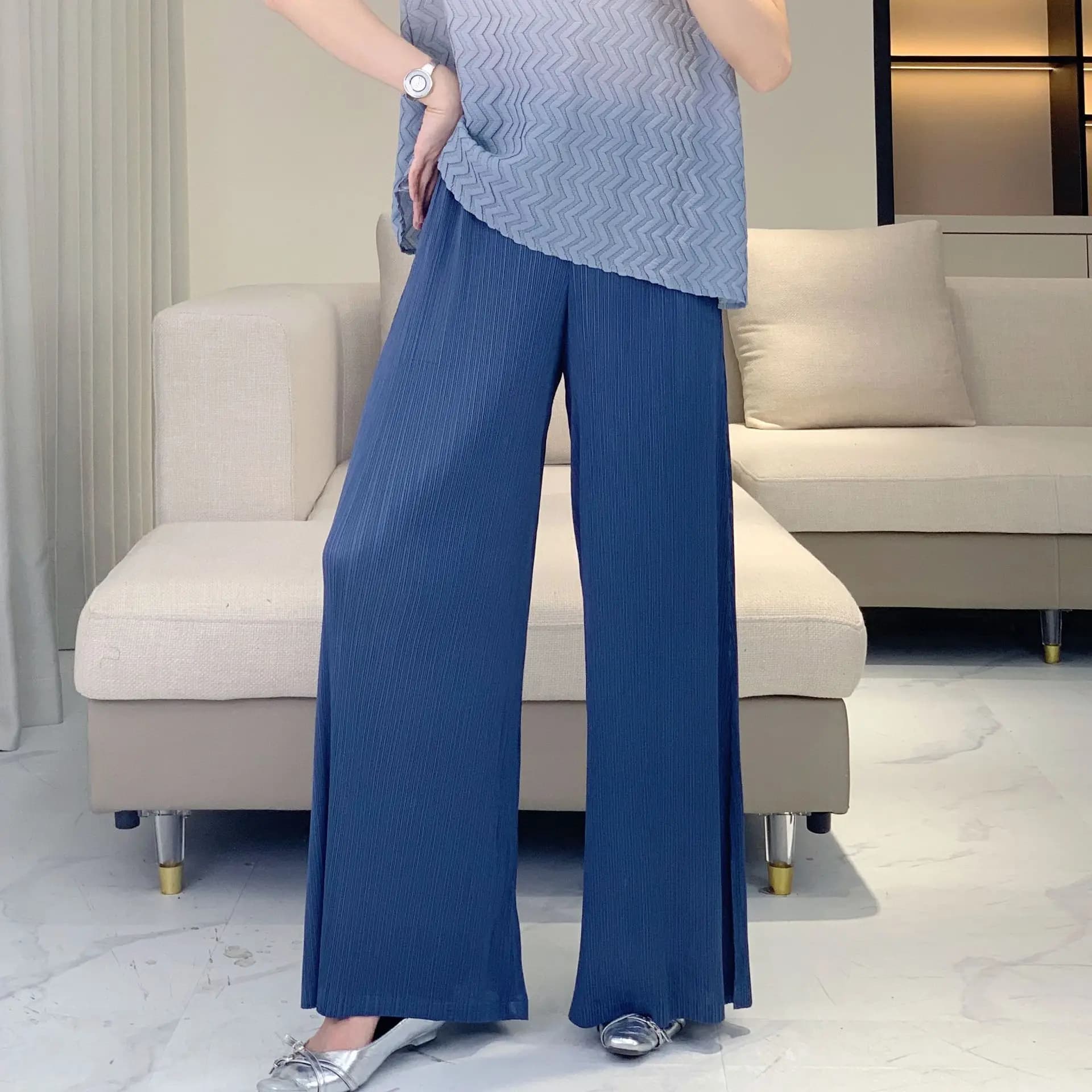 Pantalon plissé droit à jambes larges pour femmes, décontracté, taille haute, nouveau Funky, fendu, 