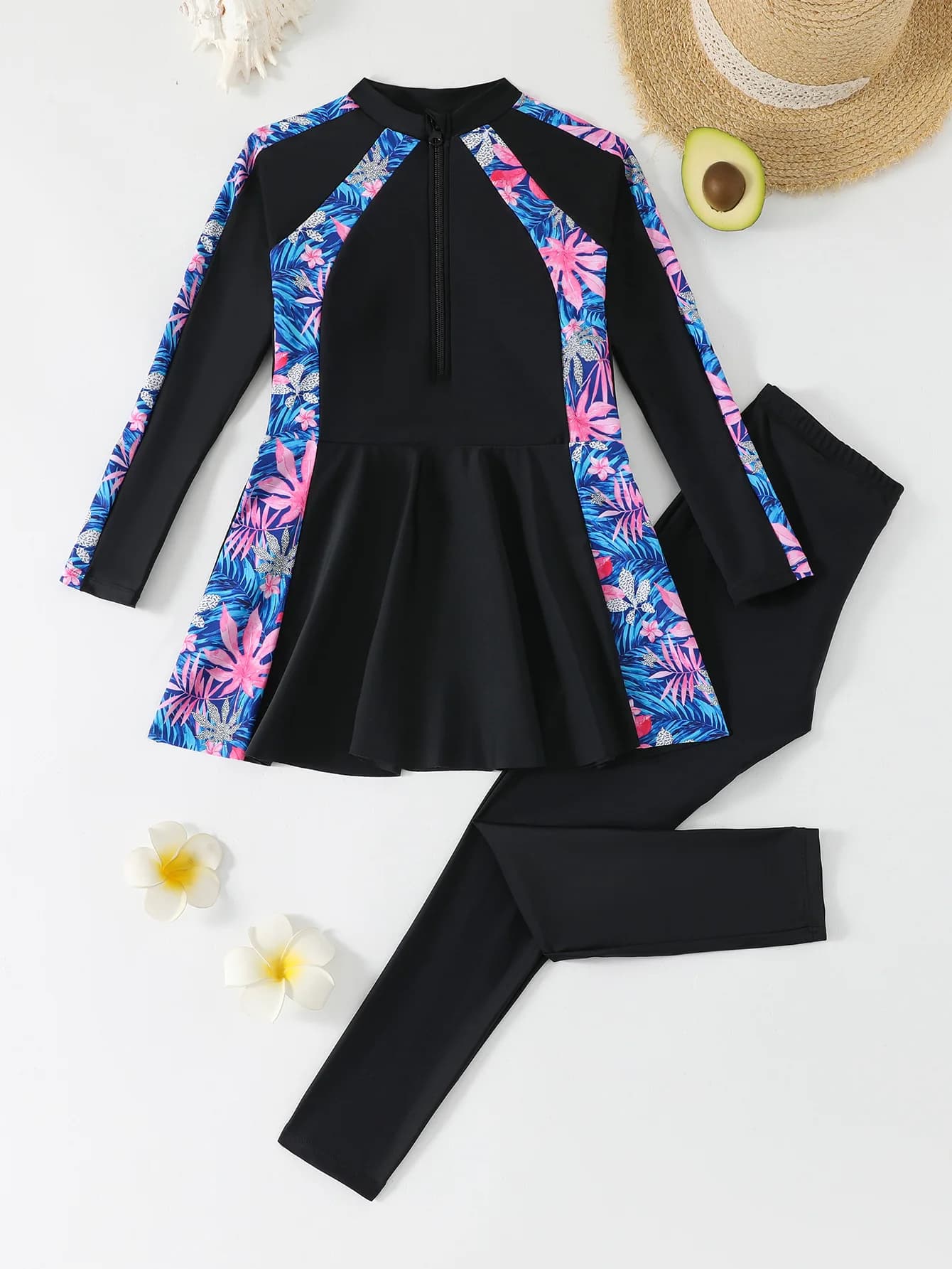 Maillot de bain deux pièces pour filles 8-12 ans, robe de bain à manches longues pour enfants, maill