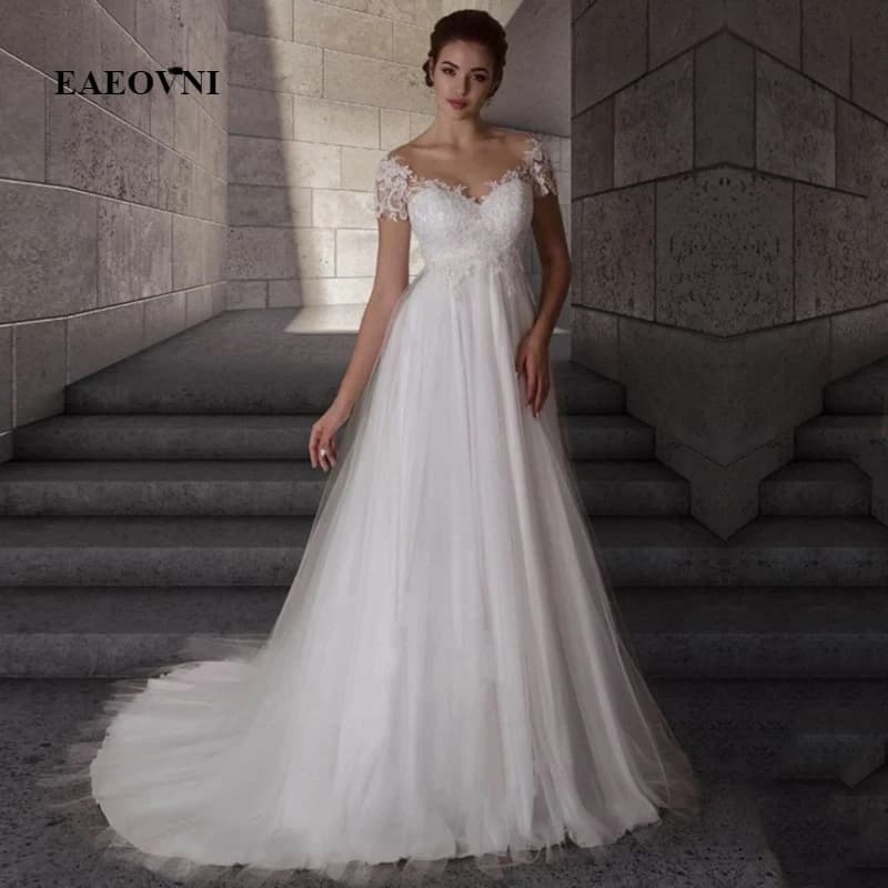 Robe de Mariée pour Femme Enceinte, Taille Haute, Manches Courtes, Grande Taille, Longue, pour Patie