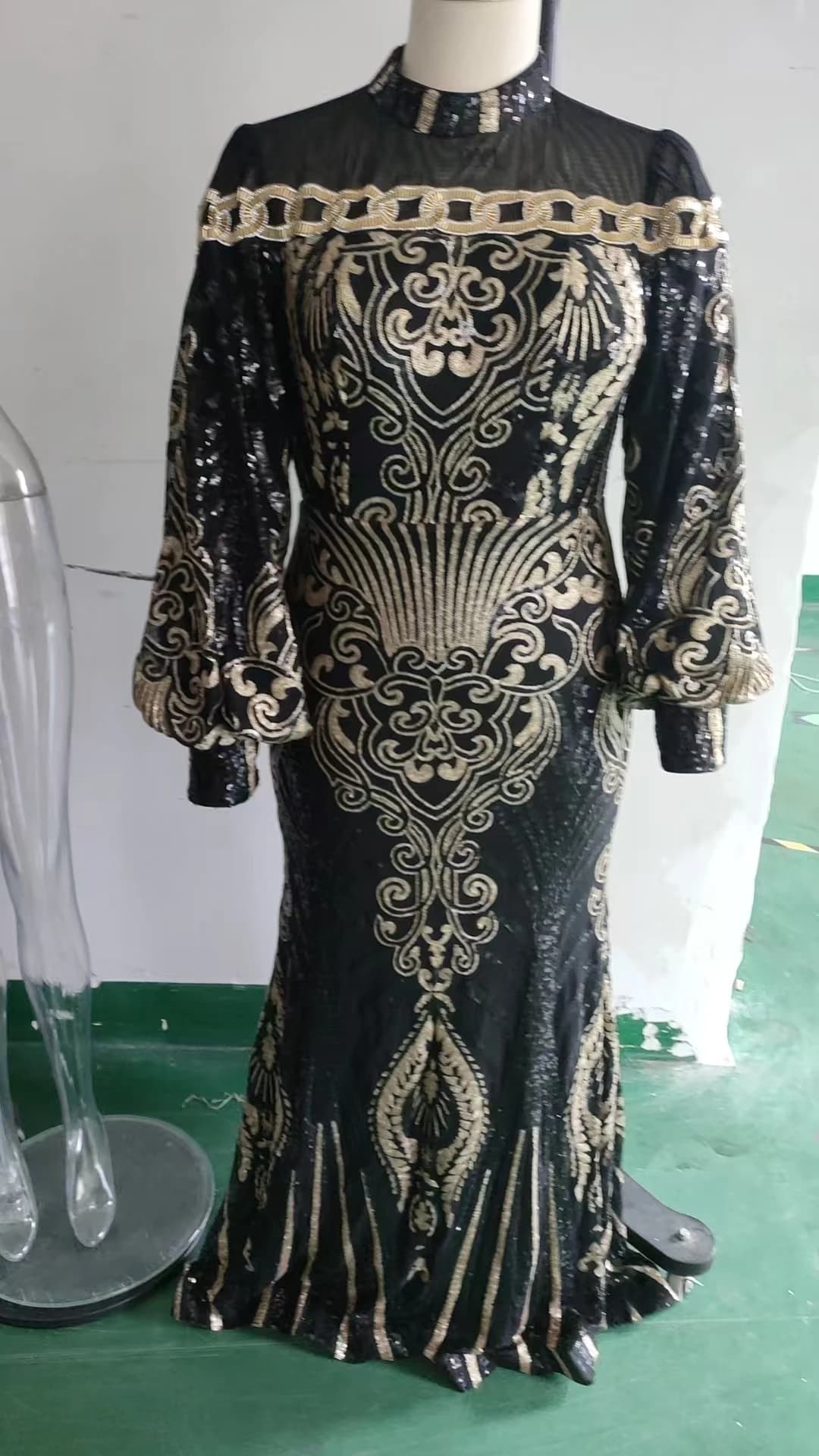 Robe de soirée sirène à sequins Missord grande taille, col rond, manches longues, pour mariage, anni