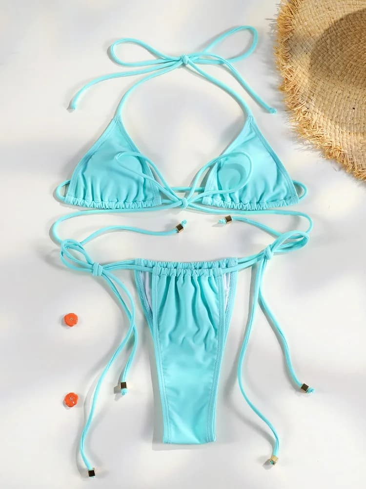 Rinabe bleu deux pièces costume maillot de bain pour femme Push Up solide Bikini ensemble maillots d