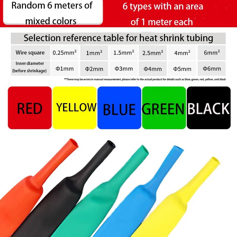 6M/1/2/3/4/5/6/7/8/10/12mm un mètre chaque taille couleur Tube thermorétractable Kit de tubes isolan