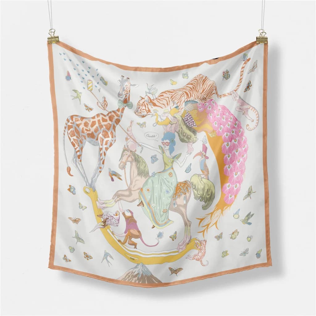 Foulard Carré de Marque avec Motif Girafe, Tigre et Cheval pour Femme, Bandana de Luxe, pour Sauna, 