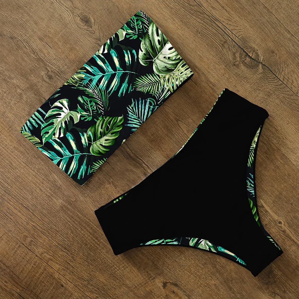 Bikinis réversibles femmes maillot de bain bandeau dos croisé licou maillot de bain imprimé taille h