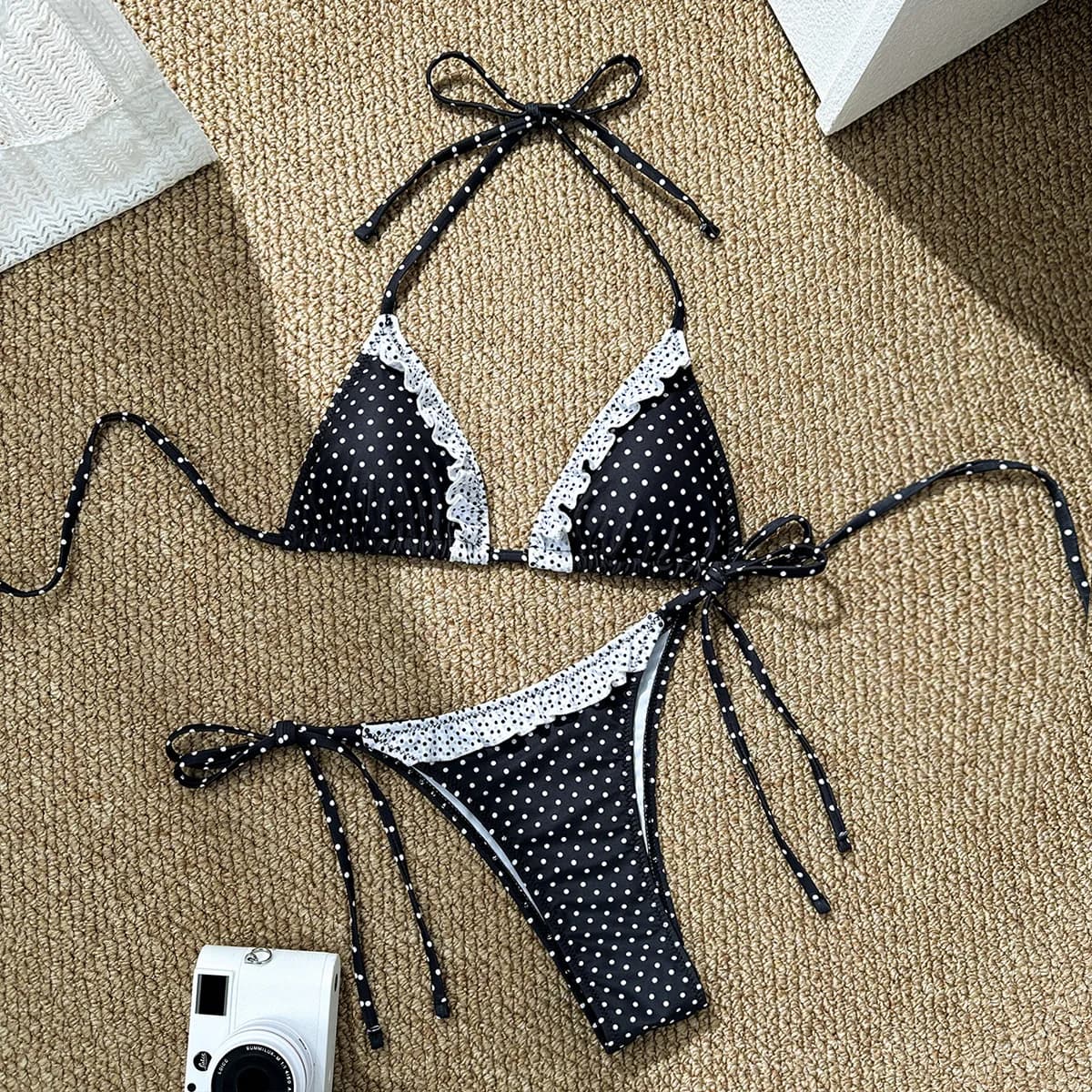 Maillot de bain bikini femme 2026 mignon et sexy avec bretelles à nouer, effet push-up pour petite p
