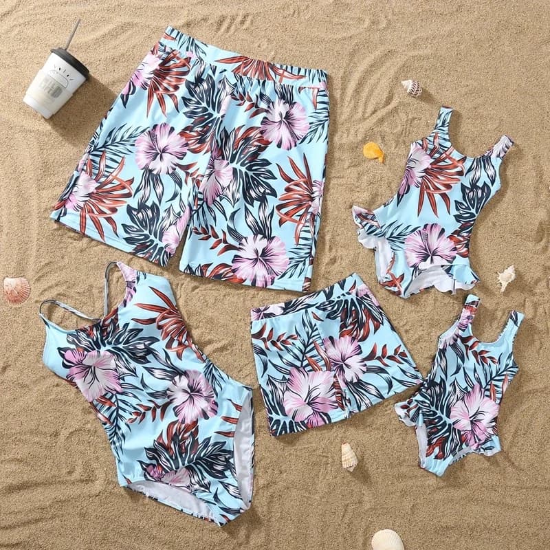 Maillot de bain une pièce à volants, motif Floral, pour maman et fille, short de bain pour papa et f
