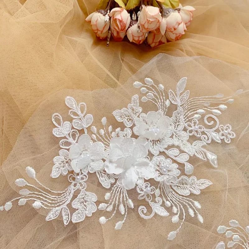 Ligne de bordure en dentelle perlée, fleur en miroir 3D, application de robe de mariée bricolage, fo
