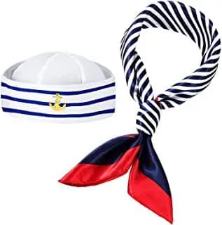 Chapeau de Marin Blanc pour Homme et Femme Adulte, Ensemble de 7 Pièces, Lunettes de Soleil, Écharpe