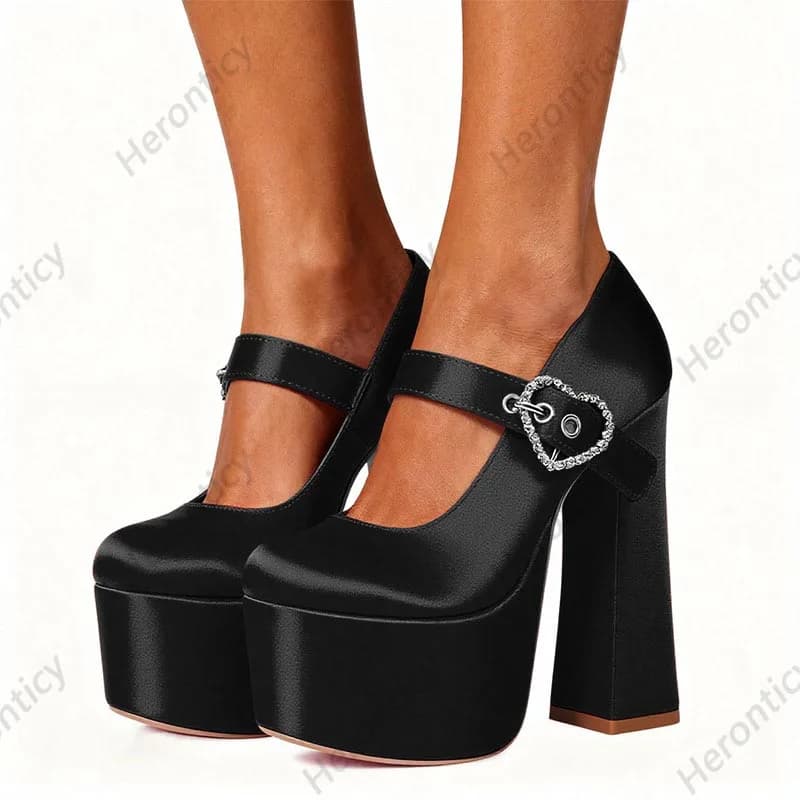 Heroncity – chaussures à plateforme en velours rouge pour femmes, chaussures à boucle en strass en f