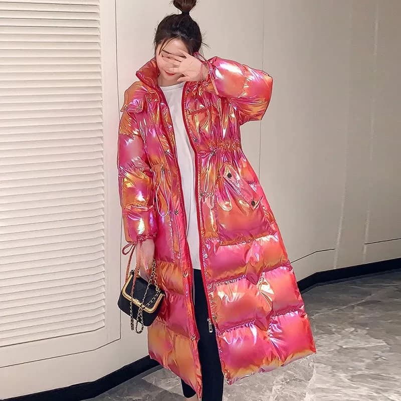 Parka pour femmes, nouveau visage brillant, vêtements longs colorés rembourrés, couleur magique, ves